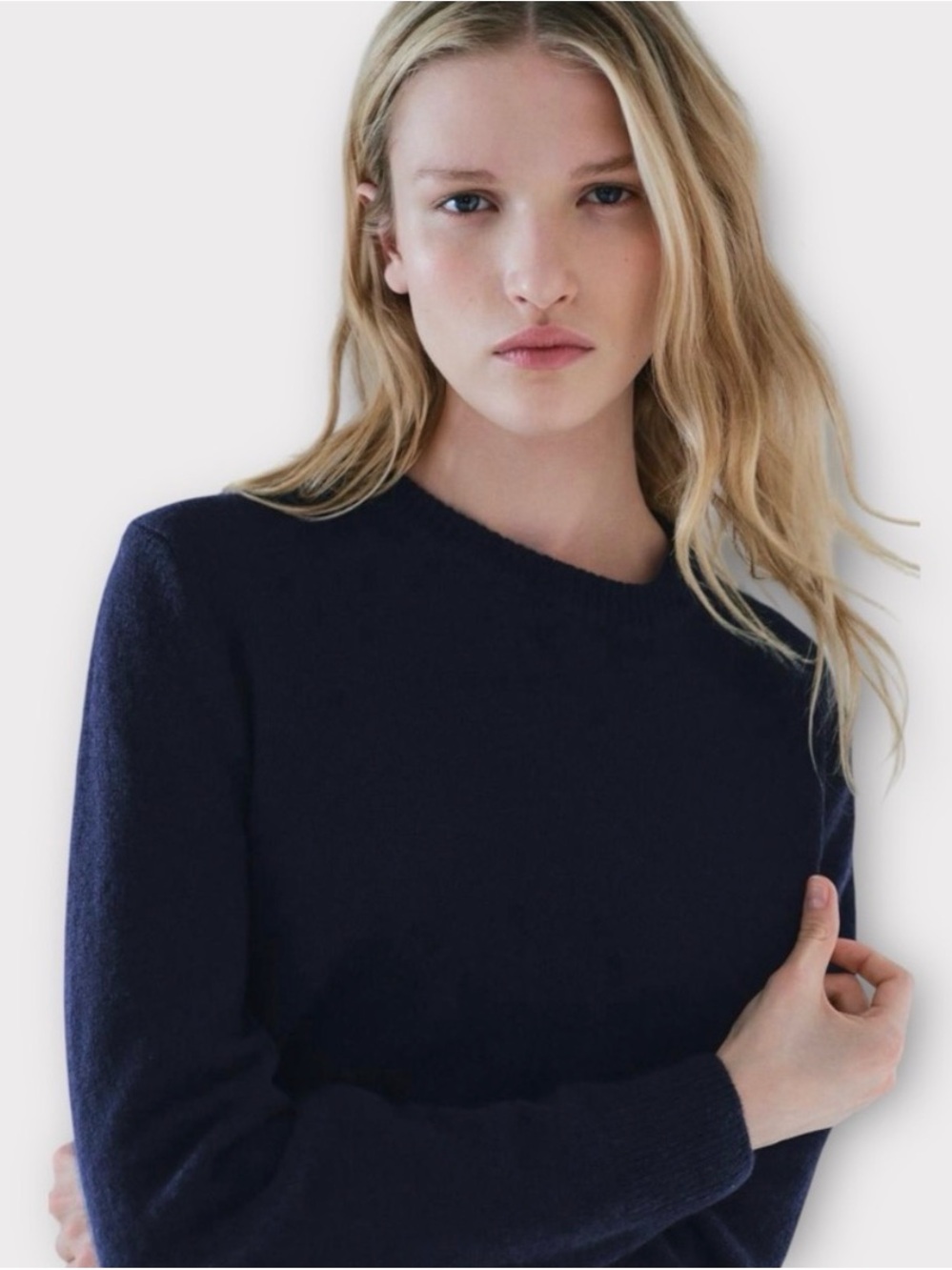 Zara Alpaca Wool‎ Blend Navy Crewneck Sweater SZ XL Coastal Nautical Fuzzy Warm